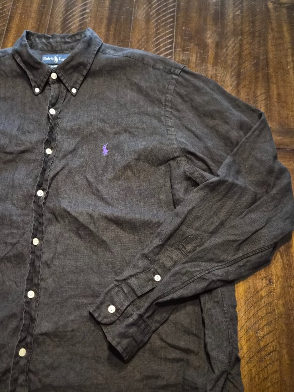 Ralph Lauren Mens 2XL Classic Fit Black Linen Button Down Shirt Long Sleeve G984